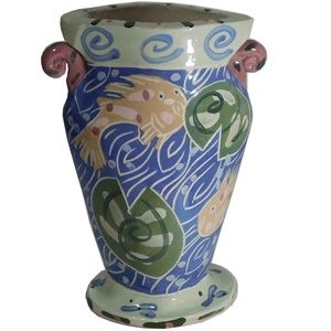 Studio Pottery VASE - Colorful Arts and Crafts Vase signed "Samson"